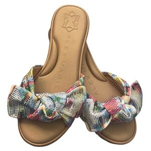Alex Marie Sandals Women's 9.5 Slides Flats Bows Rhinestones Sequins Memory Foam